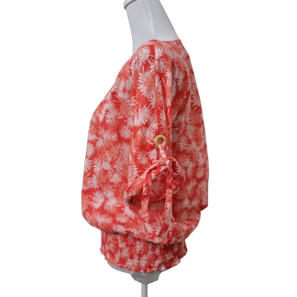MICHAEL Michael Kors Size XL Coral White Palm Pattern Kimono Sleeve Blouse - Picture 5 of 15